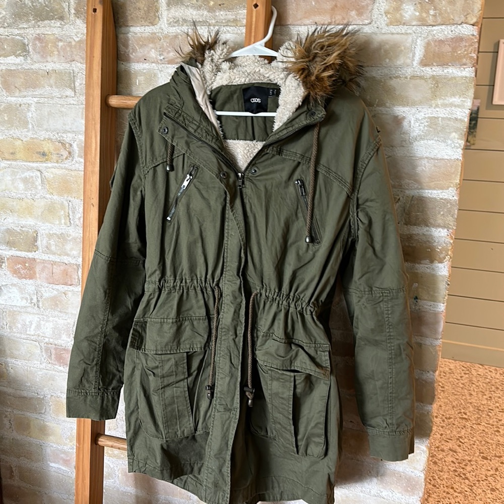 ASOS olive green fleece lined anorak parka jacket in size 8